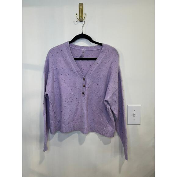 Lou & Grey Sweaters - Lou & Grey Lavender Speckled Sweater M | Soft Knit Henley Pullover | Cozy